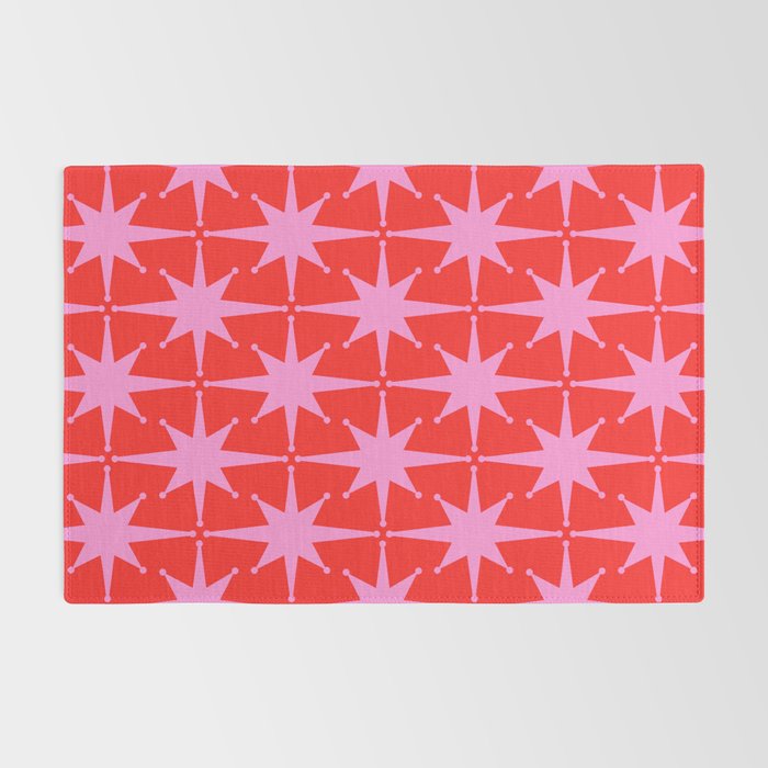 Retro Christmas Atomic Stars Mid Century Modern Pattern in Preppy Pink and Red Rug Gallery Image 2