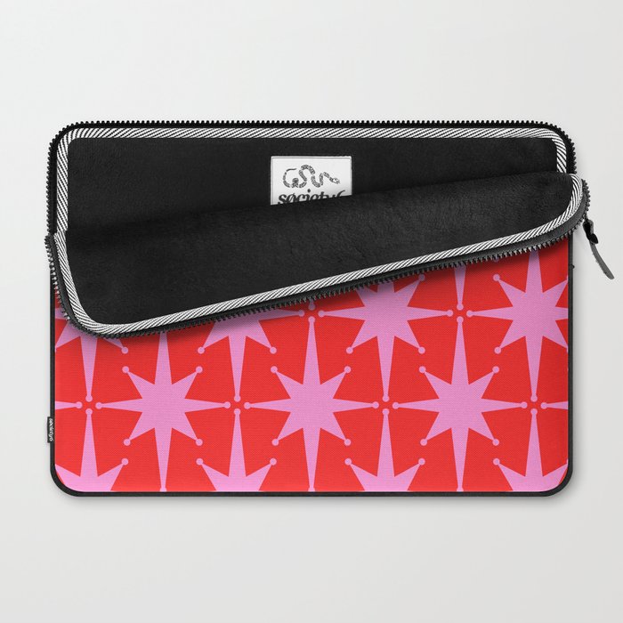 Retro Christmas Atomic Stars Mid Century Modern Pattern in Preppy Pink and Red Laptop Sleeve Gallery Image 2