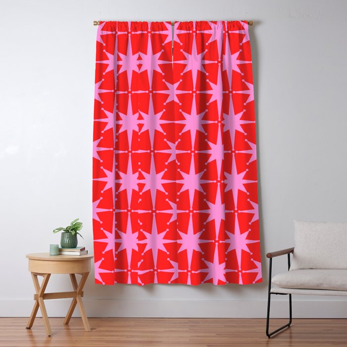 Retro Christmas Atomic Stars Mid Century Modern Pattern in Preppy Pink and Red Window Curtain Gallery Image 5