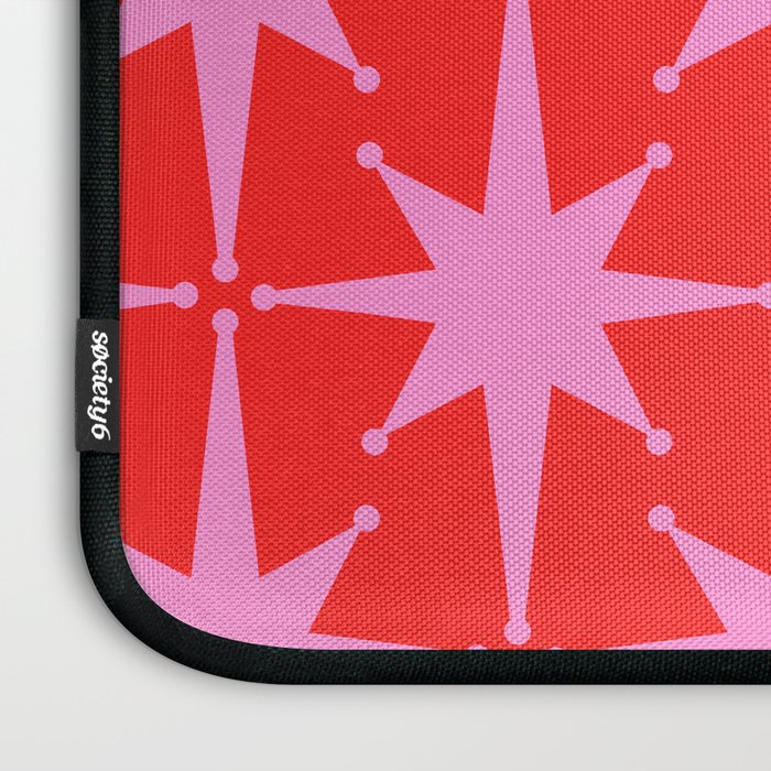 Retro Christmas Atomic Stars Mid Century Modern Pattern in Preppy Pink and Red Laptop Sleeve Gallery Image 3