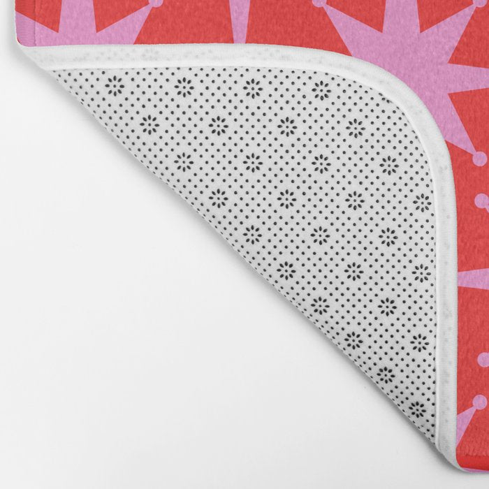 Retro Christmas Atomic Stars Mid Century Modern Pattern in Preppy Pink and Red Bath Mat Gallery Image 2
