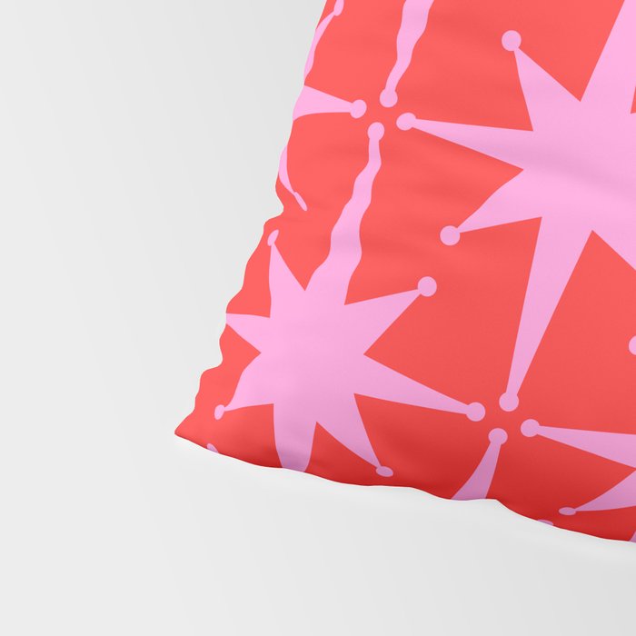 Retro Christmas Atomic Stars Mid Century Modern Pattern in Preppy Pink and Red Pillow Sham Gallery Image 4
