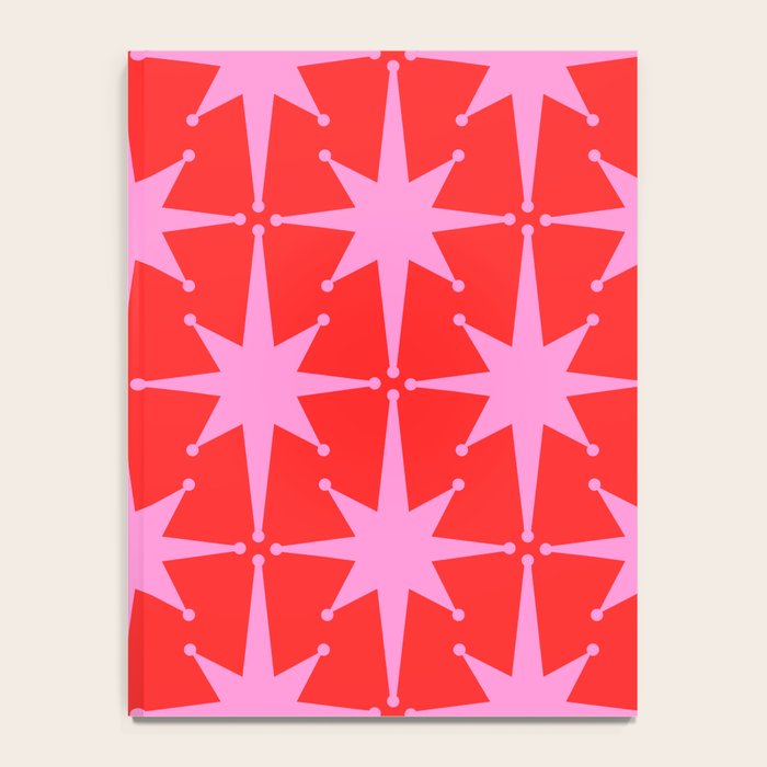 Retro Christmas Atomic Stars Mid Century Modern Pattern in Preppy Pink and Red Notebook Gallery Image 4