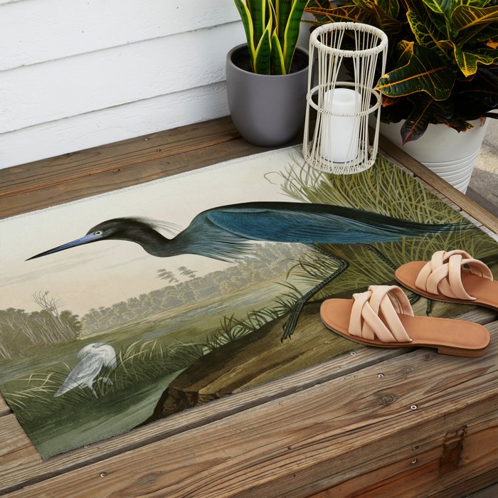 Little Blue Heron - John James Audubon's Birds of America Print Outdoor Rug Gallery Image 2