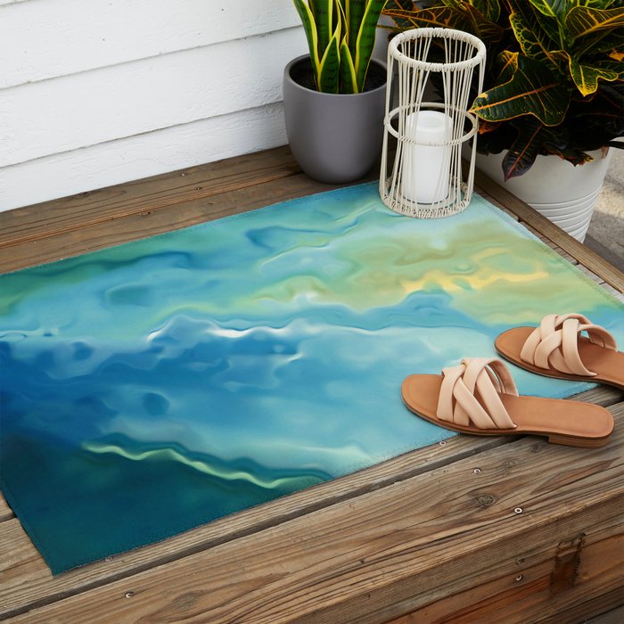 Ocean Waves, Watercolor, Abstract Outdoor Rug Gallery Image 2