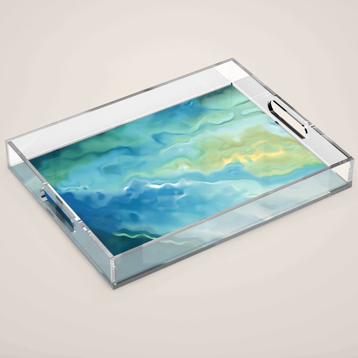 Ocean Waves, Watercolor, Abstract Acrylic Tray Gallery Image 1