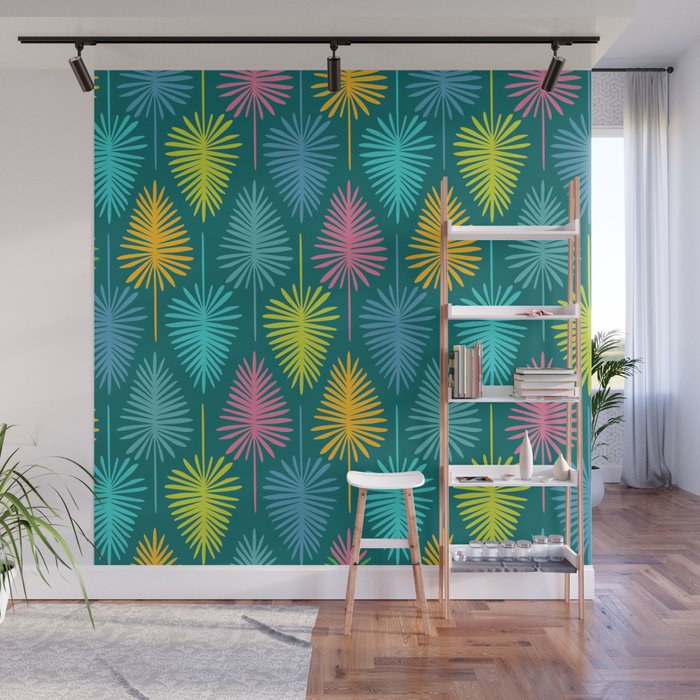 Bright Tropical Botanical Pattern Wall Mural Gallery Image 1