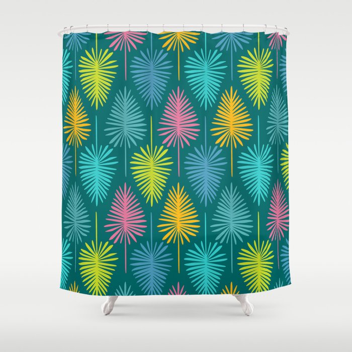 Bright Tropical Botanical Pattern Shower Curtain Gallery Image 1