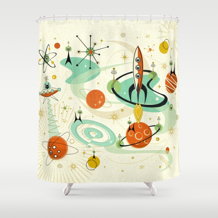 Atomic Space Cats studioxtine Shower Curtain Gallery Image 1