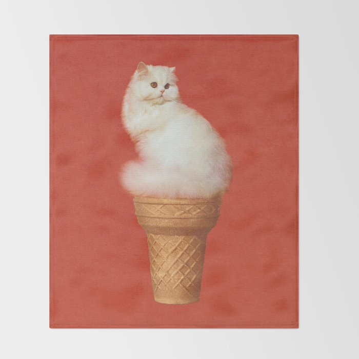 Cat Ice Cream - Red Throw Blanket Gallery Image 2