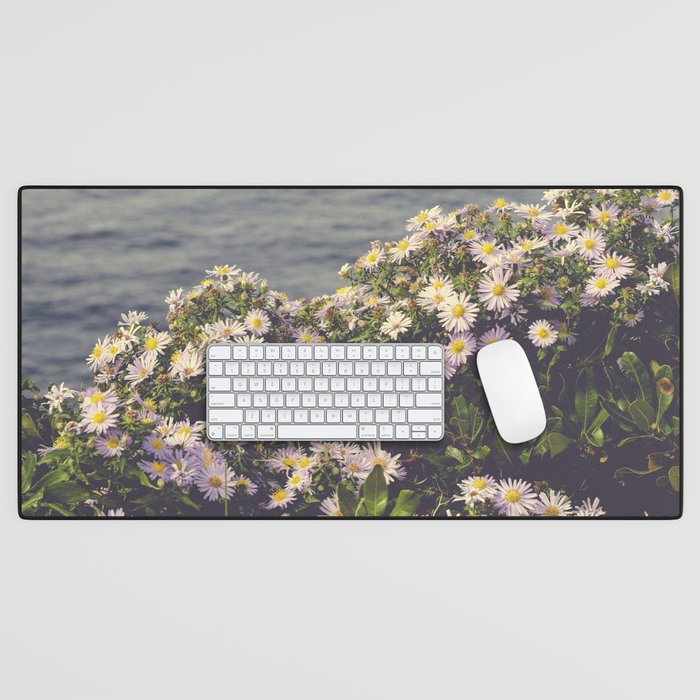 autumn asters by the sea - wildflower botanical photograph Desk Mat Gallery Image 1