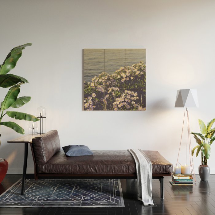 autumn asters by the sea - wildflower botanical photograph Wood Wall Art Gallery Image 2