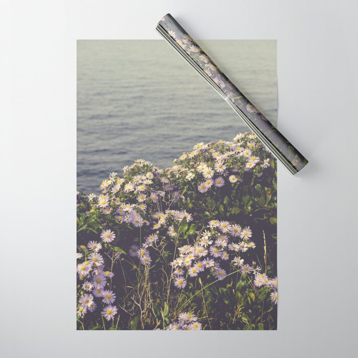 autumn asters by the sea - wildflower botanical photograph Wrapping Paper Gallery Image 1
