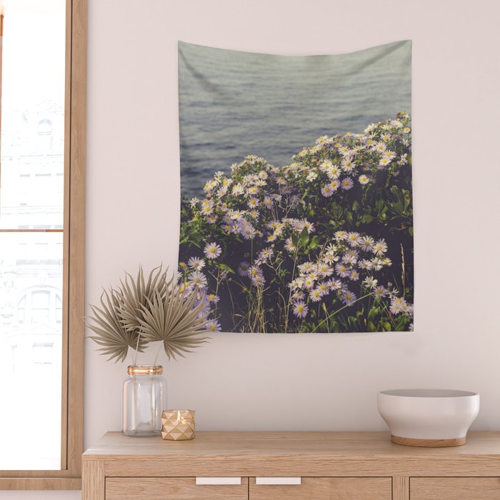 autumn asters by the sea - wildflower botanical photograph Wall Tapestry Gallery Image 2