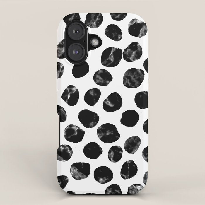 Jacson - minimal black and white modern abstract art print dots polka dots brushstrokes urban bklyn iPhone Case Gallery Image 1
