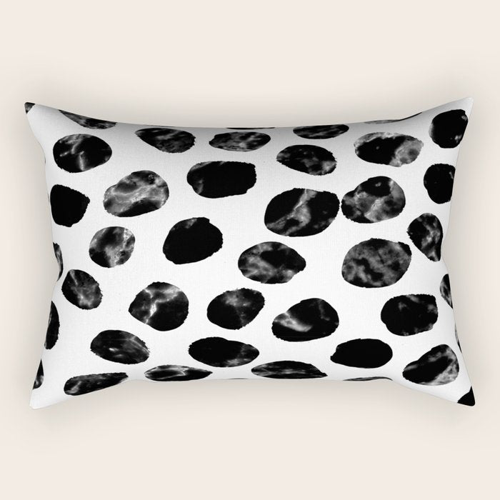 Jacson - minimal black and white modern abstract art print dots polka dots brushstrokes urban bklyn Rectangular Pillow Gallery Image 1