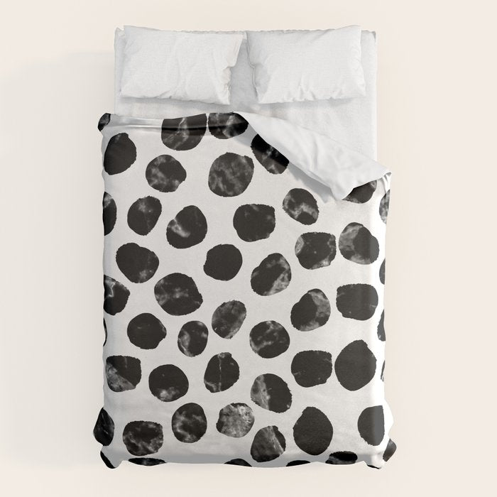 Jacson - minimal black and white modern abstract art print dots polka dots brushstrokes urban bklyn Duvet Cover Gallery Image 6