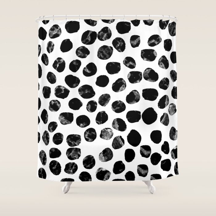 Jacson - minimal black and white modern abstract art print dots polka dots brushstrokes urban bklyn Shower Curtain Gallery Image 1