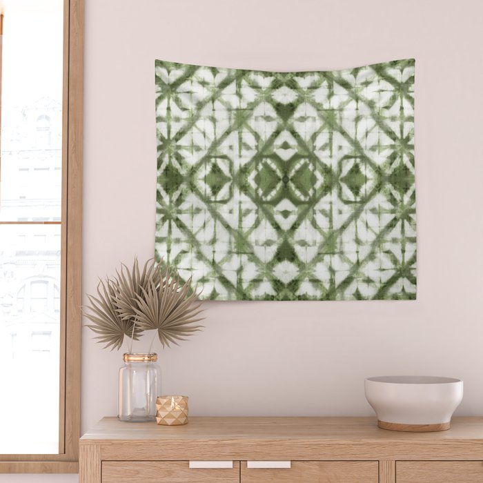 Shibori olive diamond tie dye patetrn Wall Tapestry Gallery Image 2