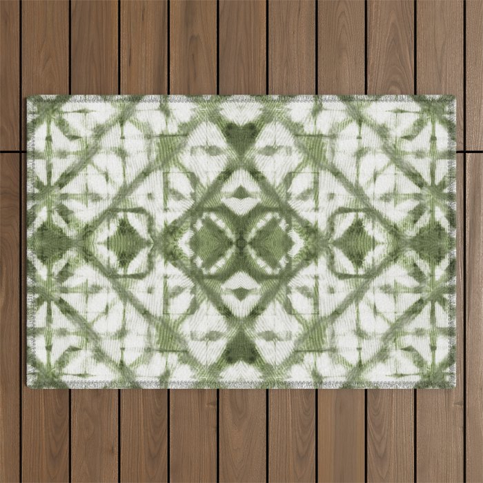 Shibori olive diamond tie dye patetrn Outdoor Rug Gallery Image 1