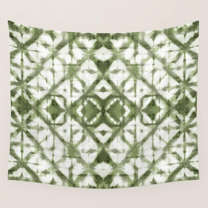 Shibori olive diamond tie dye patetrn Wall Tapestry Gallery Image 4