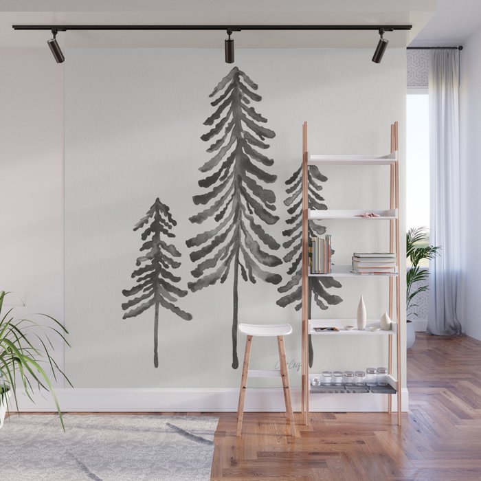 Pine Trees - Black Ink Wall Mural Gallery Image 1