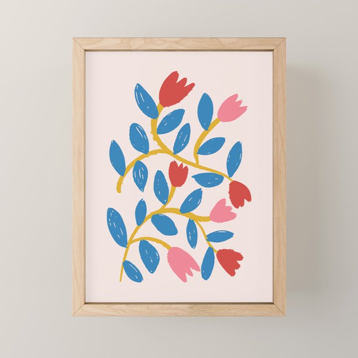 Simple Floral - Blue, Pink and Red Mini Art Print Gallery Image 1
