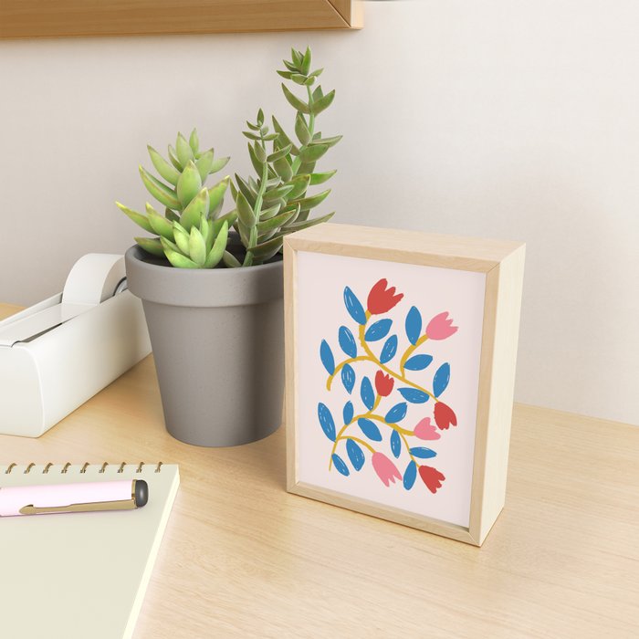 Simple Floral - Blue, Pink and Red Mini Art Print Gallery Image 2