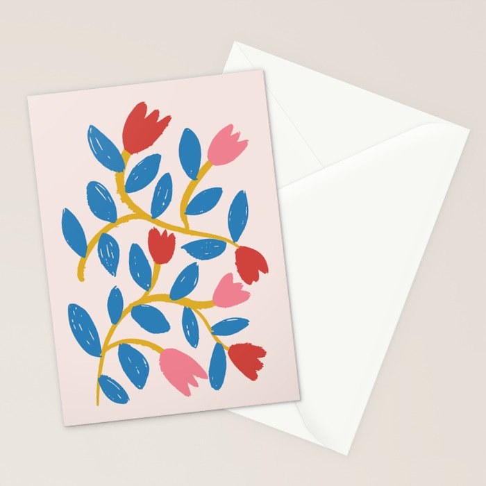 Simple Floral - Blue, Pink and Red Stationery Card Gallery Image 2