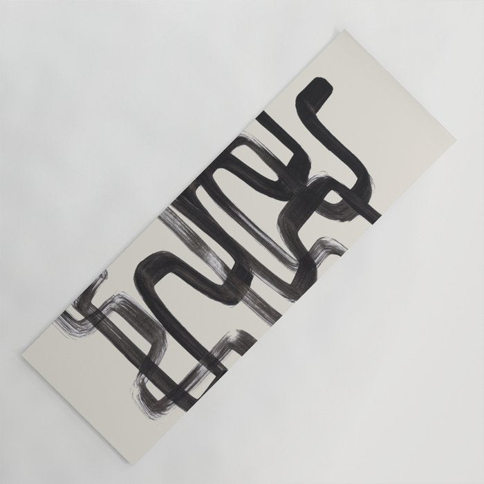 Mid Century Modern Minimalist Abstract Art Brush Strokes Black & White Ink Art Pipe Maze Yoga Mat Gallery Image 1