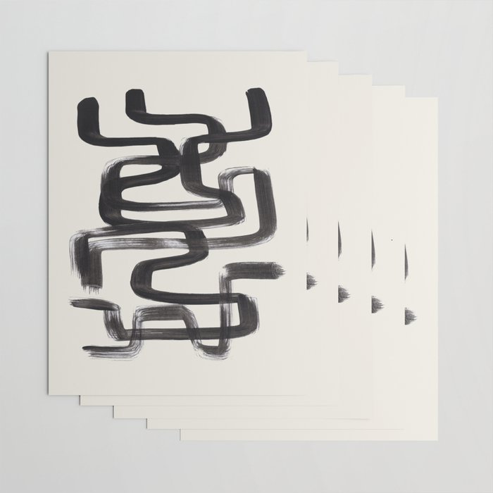 Mid Century Modern Minimalist Abstract Art Brush Strokes Black & White Ink Art Pipe Maze Wrapping Paper Gallery Image 3