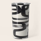 Mid Century Modern Minimalist Abstract Art Brush Strokes Black & White Ink Art Pipe Maze Travel Mug Gallery Image 1