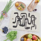 Mid Century Modern Minimalist Abstract Art Brush Strokes Black & White Ink Art Pipe Maze Cutting Board Gallery Image 2