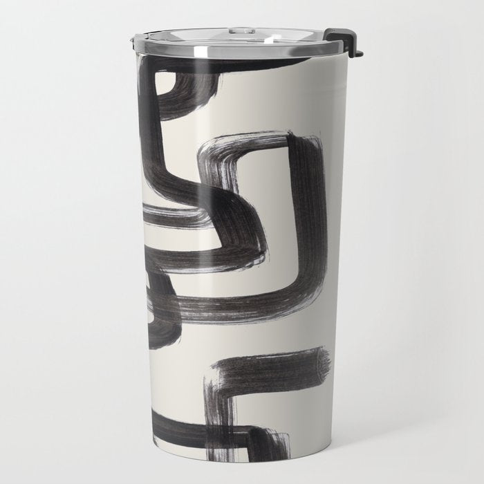 Mid Century Modern Minimalist Abstract Art Brush Strokes Black & White Ink Art Pipe Maze Travel Mug Gallery Image 2