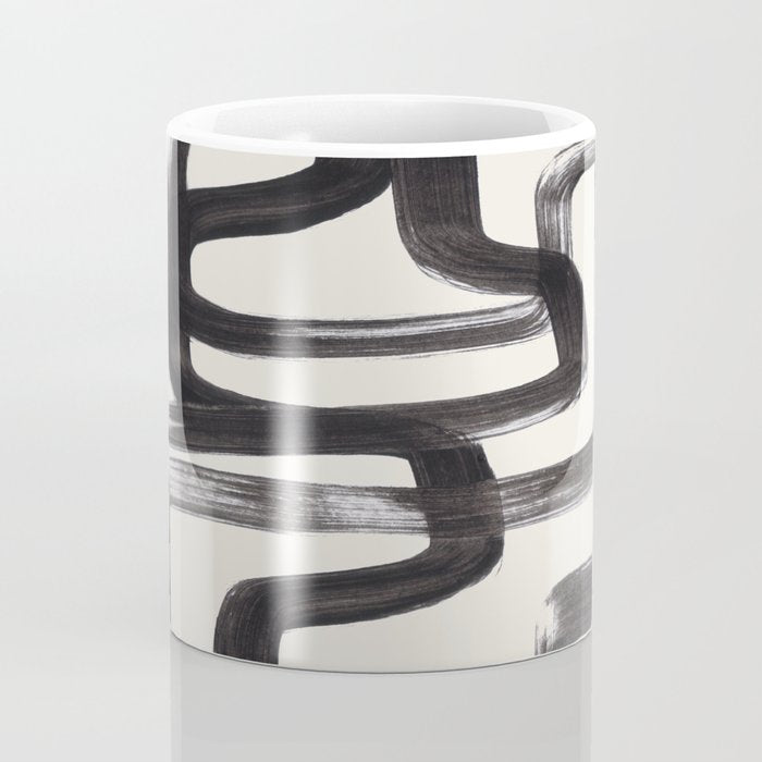 Mid Century Modern Minimalist Abstract Art Brush Strokes Black & White Ink Art Pipe Maze Coffee Mug Gallery Image 4