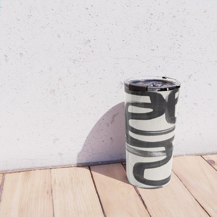 Mid Century Modern Minimalist Abstract Art Brush Strokes Black & White Ink Art Pipe Maze Travel Mug Gallery Image 4