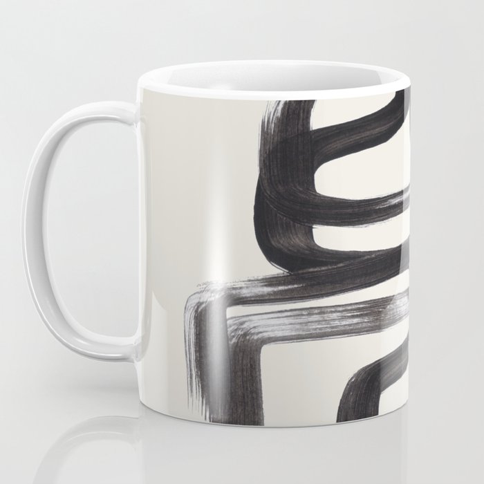 Mid Century Modern Minimalist Abstract Art Brush Strokes Black & White Ink Art Pipe Maze Coffee Mug Gallery Image 3