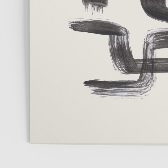 Mid Century Modern Minimalist Abstract Art Brush Strokes Black & White Ink Art Pipe Maze Poster Gallery Image 3