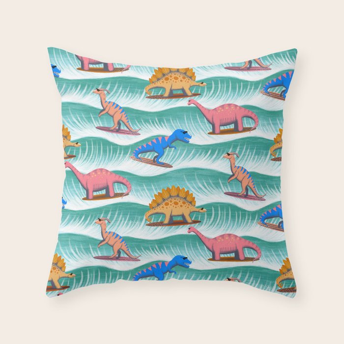 Surfosaurus - sea green  Throw Pillow Gallery Image 6