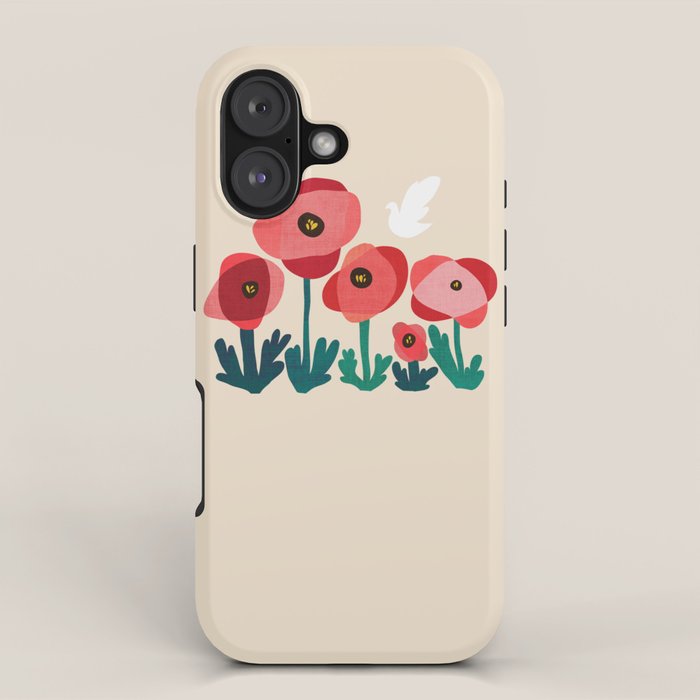 Poppy flowers and bird iPhone Case Gallery Image 1