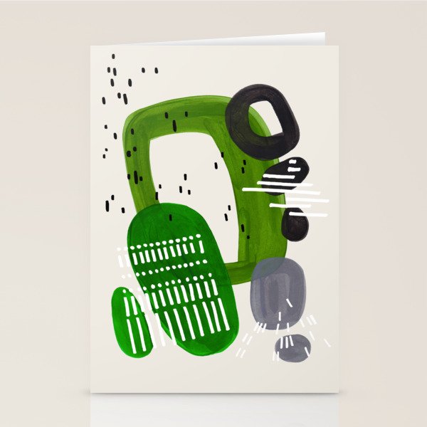 Fun Mid Century Modern Abstract Minimalist Olive Green Rings Grey Black Accent Stationery Card Gallery Image 1