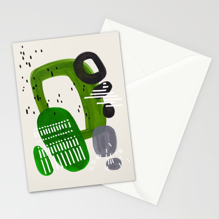 Fun Mid Century Modern Abstract Minimalist Olive Green Rings Grey Black Accent Stationery Card Gallery Image 2