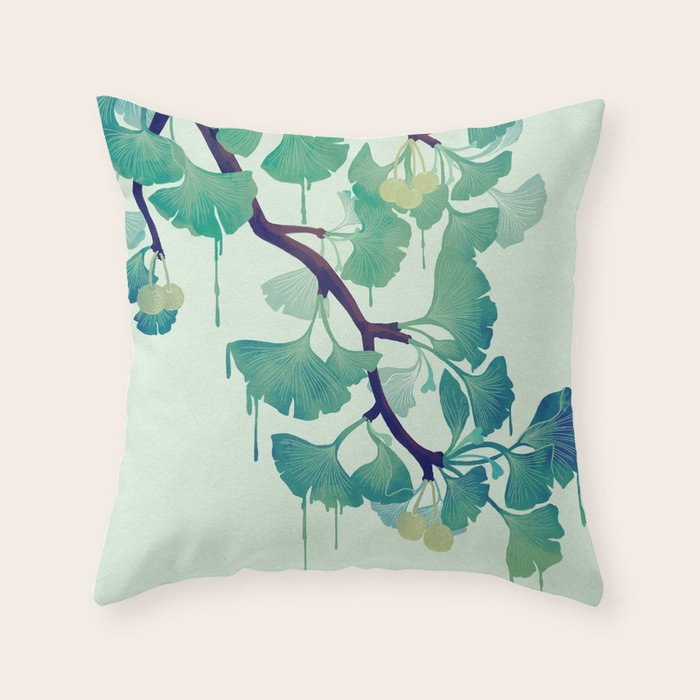 O Ginkgo (in Green) Throw Pillow Gallery Image 6