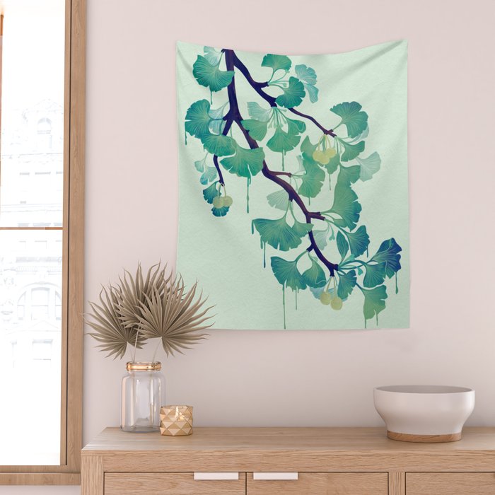 O Ginkgo (in Green) Wall Tapestry Gallery Image 2
