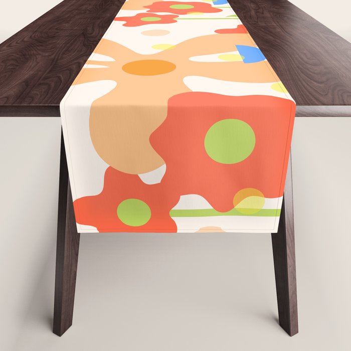 Abstract flowers composition in pink and blue Table Runner Gallery Image 1