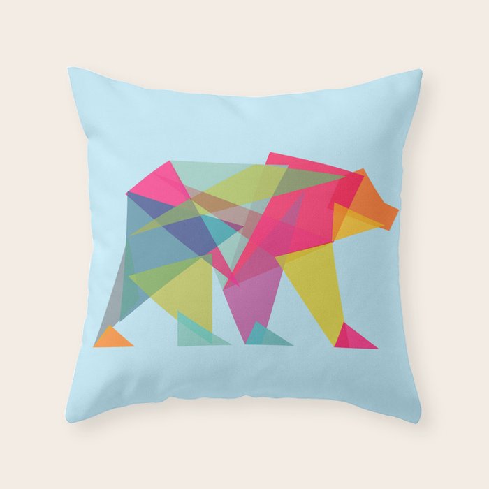 Fractal Bear - neon colorways Throw Pillow Gallery Image 1