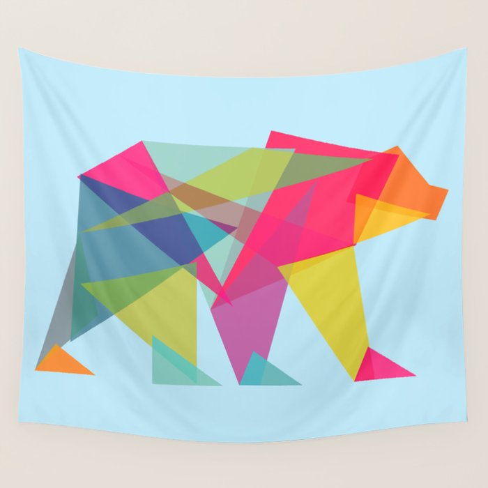 Fractal Bear - neon colorways Wall Tapestry Gallery Image 1