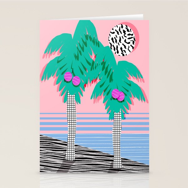 Most Definitely - palm tree throwback memphis style retro art print 80s 1980 neon  palm springs Stationery Card Gallery Image 1