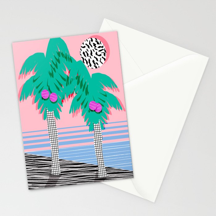 Most Definitely - palm tree throwback memphis style retro art print 80s 1980 neon  palm springs Stationery Card Gallery Image 2