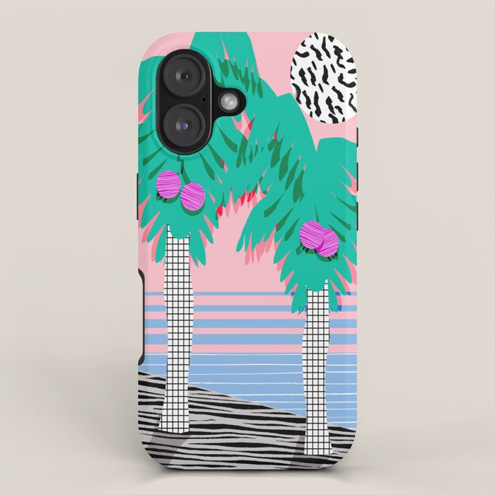 Most Definitely - palm tree throwback memphis style retro art print 80s 1980 neon  palm springs iPhone Case Gallery Image 1